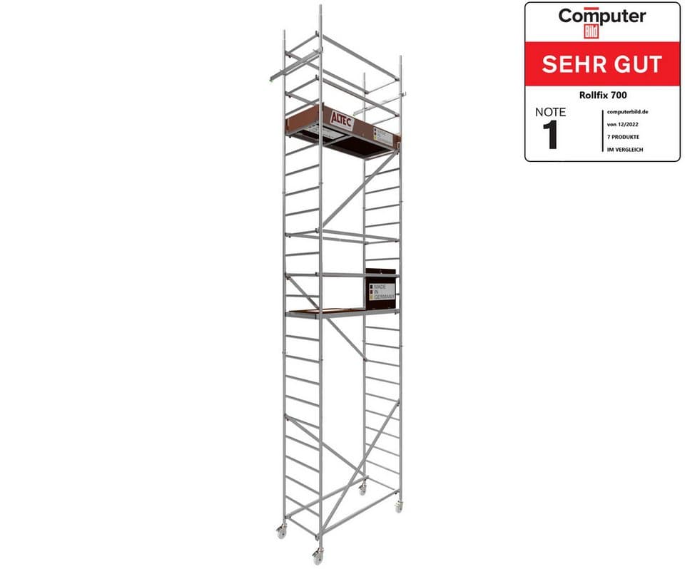 ALTEC Aluminium Rollgerüst Rollfix 2.0 700, 7 Meter Arbeitshöhe, Ø125mm Rollen, Made in Germany