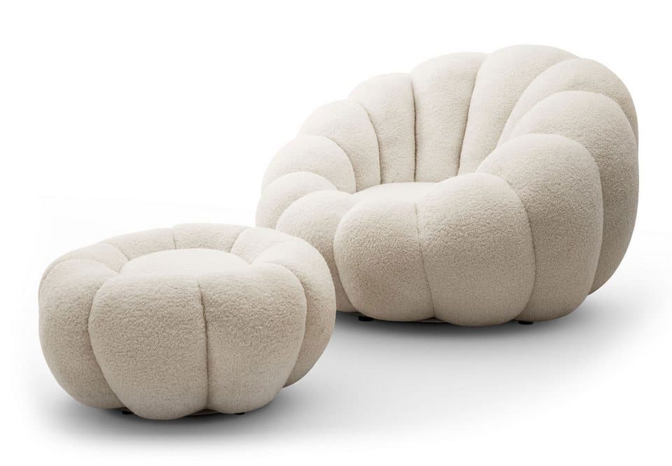 Lookway FLUFFY Drehsessel mit Fußhocker, bequemer Relaxsessel für das Wohnzimmer