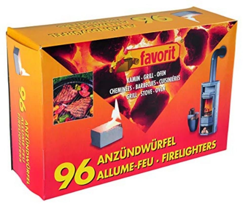 favorit Anzündwürfel, 96 Stück – Grillanzünder für Kamin und Ofen