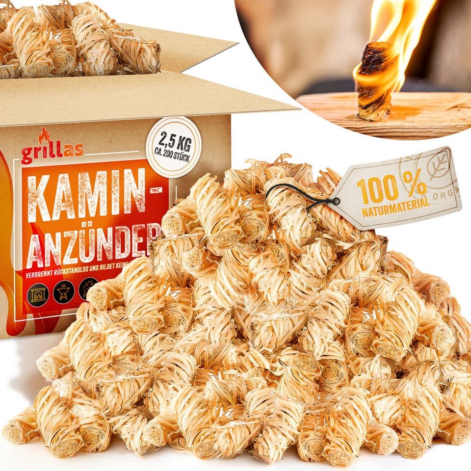 grillas BIO Anzünder Kaminanzünder, Holzwolle, 2.5 kg, Rückstandsfreies Verbrennen